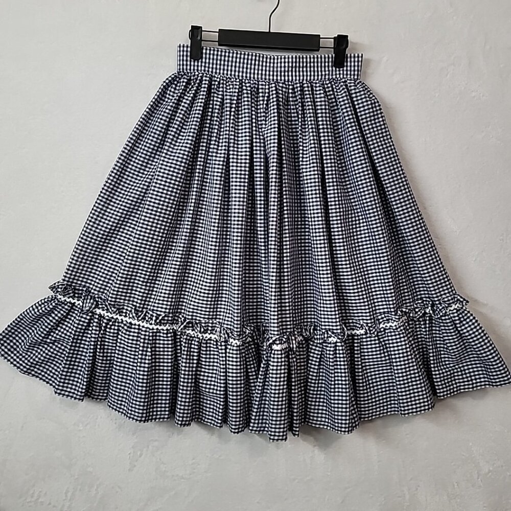 Hand Made Blue White Check Rockabilly Swing Dance Skirt 13.5W X 28L Square Dance